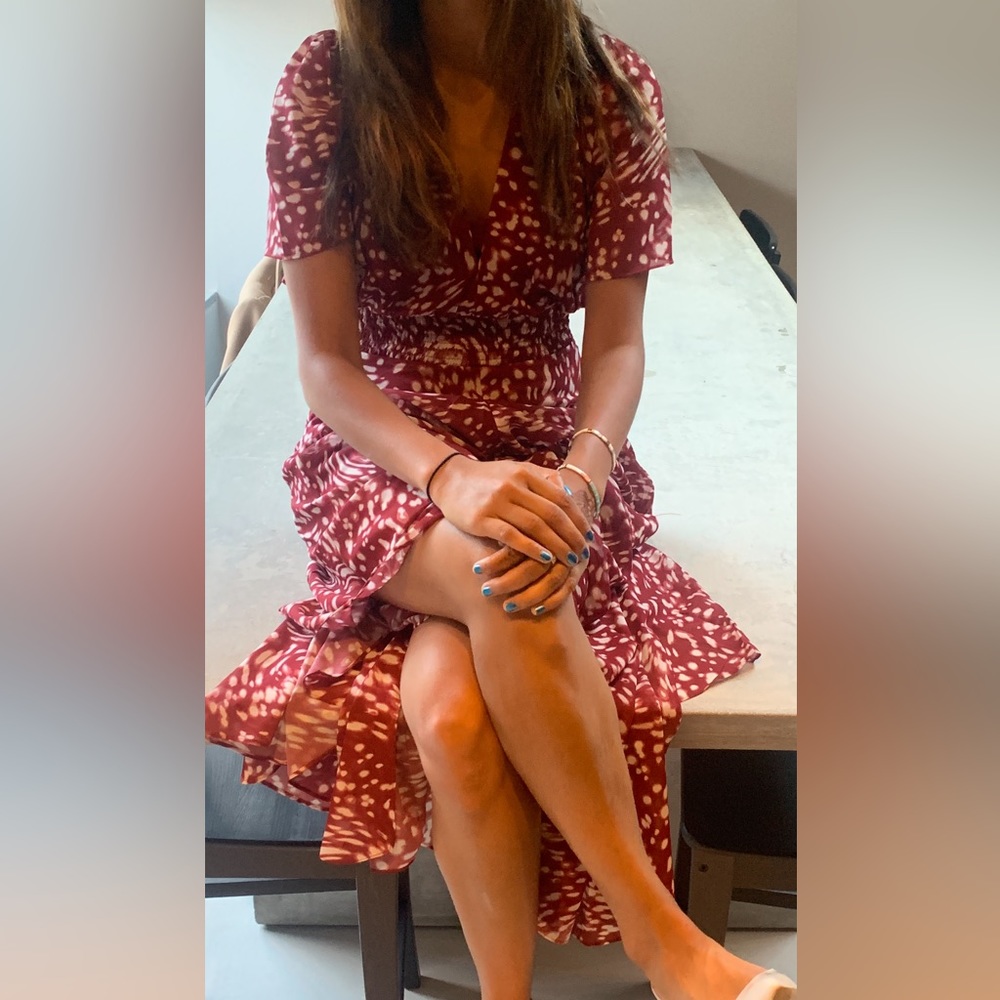 Maje red printed midi dress sz 1 (S)